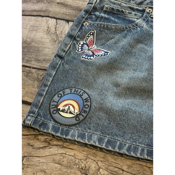 Wild Fable Women's Mini Skirt Denim Patches Y2k Butterfly Womens Size 6 - Picture 2 of 7